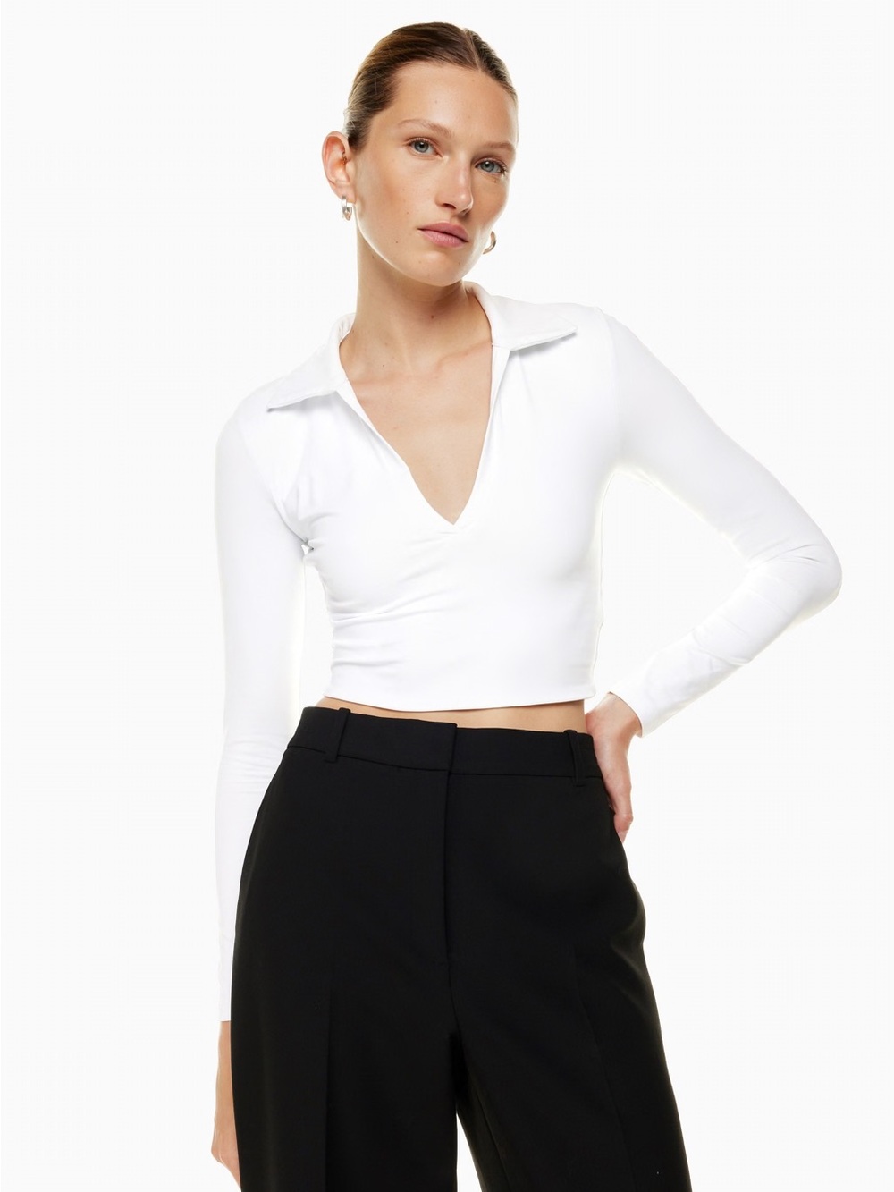 Babaton Aritzia long sleeve 'contour polo' optic white size small